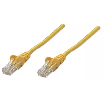 Cable de red Intellinet, Cat5e, 1 m, Amarillo, CCA, U/UTP, PVC, RJ45, contactos dorados, sin lengüeta, protección antiacodamiento moldeada, garantía de por vida