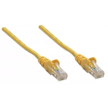 Cable de red Intellinet, Cat5e, 1 m, Amarillo, CCA, U/UTP, PVC, RJ45, contactos dorados, sin lengüeta, protección antiacodamiento moldeada, garantía de por vida