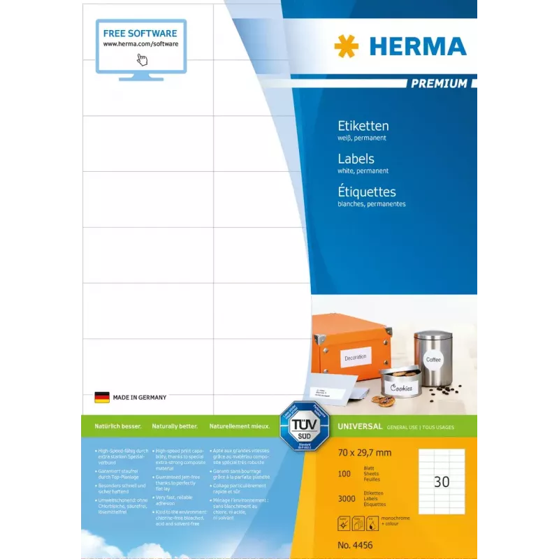 Etiquetas HERMA Premium A4 70x29,7 mm 3000 unidades