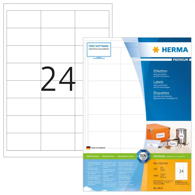 Etiqueta autoadhesiva para impresora HERMA Labels Premium A4 66x33,8 mm
