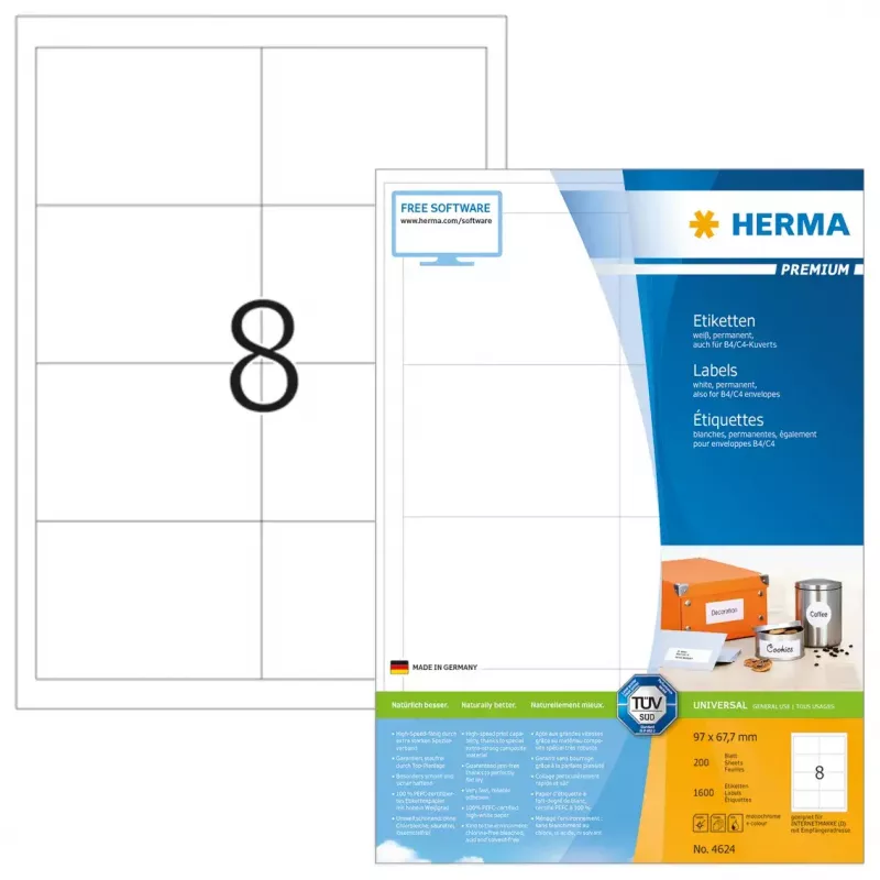 Etiquetas HERMA Premium A4 97x67,7 mm blanco papel mate 1600 unidades