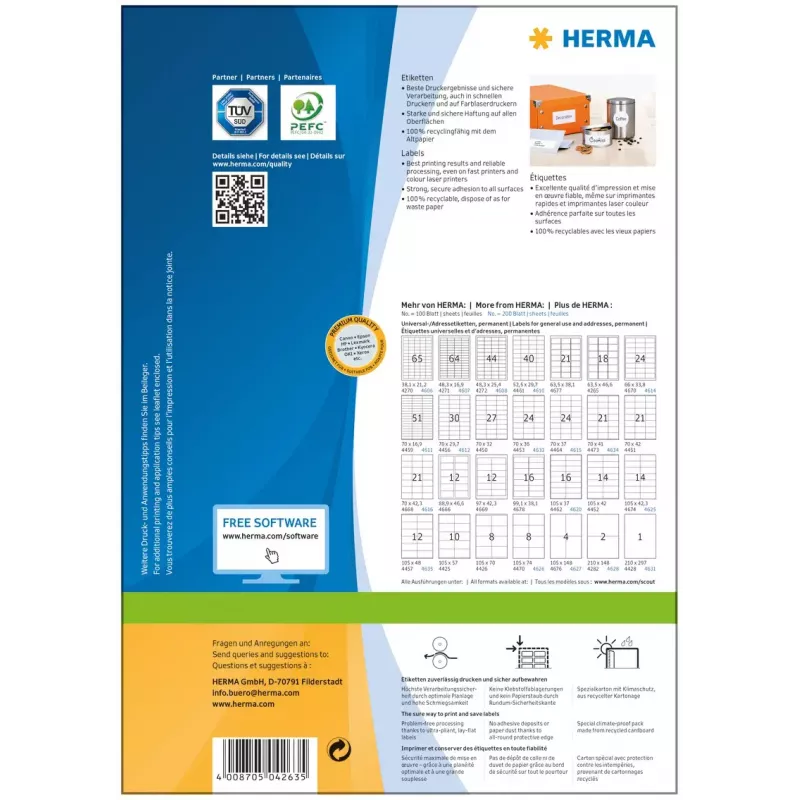Etiquetas autoadhesivas para impresora HERMA Premium A4 70x33,8 mm 2400 unidades