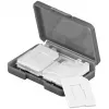 Caja de almacenamiento para tarjetas de memoria GOOBAY 95349 — capacidad para 4 tarjetas, compatible con SD/MicroSD/MMC, plástico gris transparente