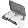 Caja de almacenamiento para tarjetas de memoria GOOBAY 95349 — capacidad para 4 tarjetas, compatible con SD/MicroSD/MMC, plástico gris transparente