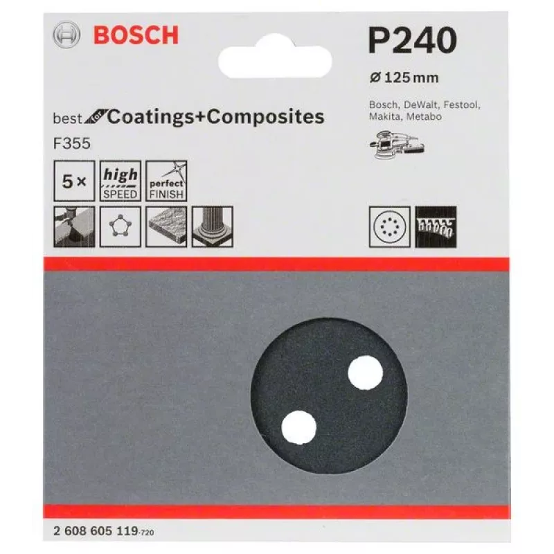 Bosch 2 608 605 119 accesorio de lijado manual hoja de lijar P240 5 unidades