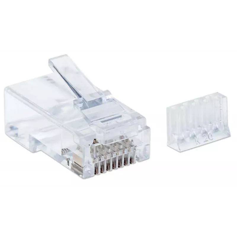 Conector modular RJ45 Intellinet, Cat6, UTP, 3 dientes, para cable rígido, contactos dorados de 15 µ, pack de 90