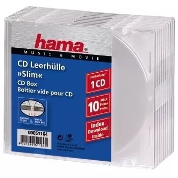 Caja vacía CD slim Hama 051164 pack de 10 transparente 1 disco