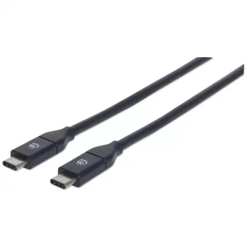 Cable Manhattan USB-C a USB-C, 50 cm, conector macho a conector macho, negro, 10 Gbit/s (USB 3.2 Gen2, también USB 3.1), 3 A (carga rápida), SuperSpeed+ USB, garantía de por vida, corresponde a USB31CC50CM