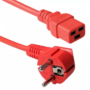 Cable de alimentación ACT con conector macho CEE 7/7 (acodado) - C19 rojo 1,8 m
