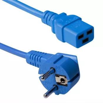 Cable de alimentación ACT CEE 7/7 conector macho (acodado) - C19 azul 1,2 m