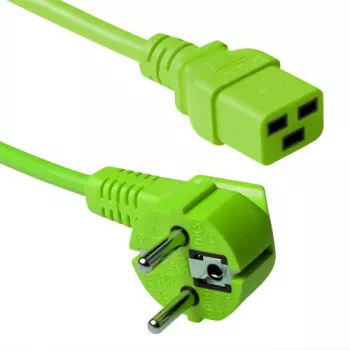 Cable de alimentación ACT CEE 7/7 conector macho (acodado) - C19 verde 0,6 m
