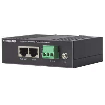 Inyector Intellinet Industrial Gigabit High-Power PoE+, 1 puerto de 30 W, IEEE 802.3at/af Power over Ethernet (PoE+/PoE), carcasa de metal