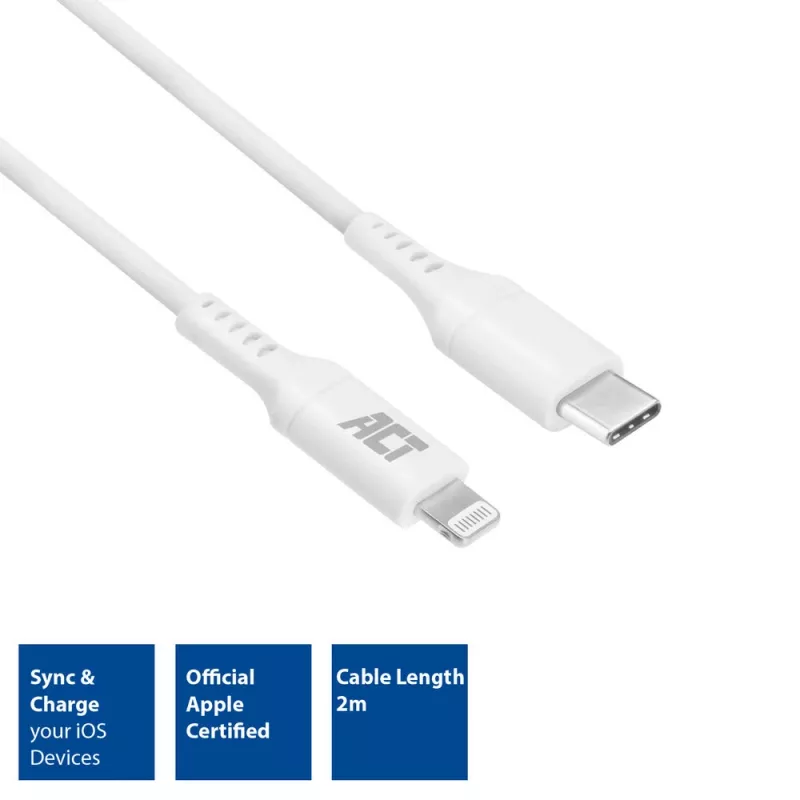 ACT cable de carga/datos USB 2.0 C macho - Lightning macho 2 metros, certificado MFI