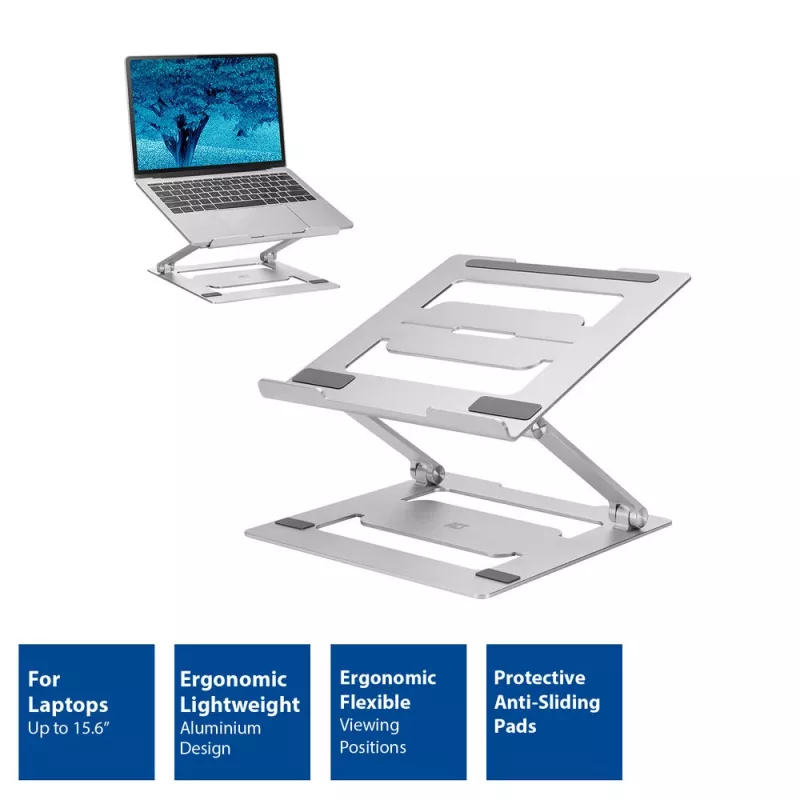 Soporte para portátil ACT AC8135 aluminio gris altura ajustable sin escalonamiento