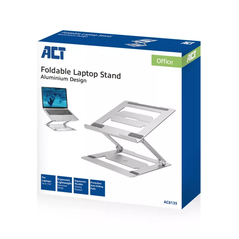Soporte para portátil ACT AC8135 aluminio gris altura ajustable sin escalonamiento
