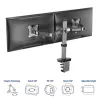 ACT brazo doble para monitor de oficina plata pinza/pasacables de mesa 18 kg 17-32