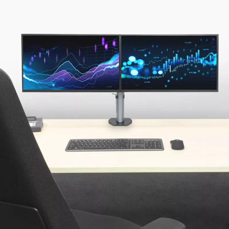 ACT brazo doble para monitor de oficina plata pinza/pasacables de mesa 18 kg 17-32