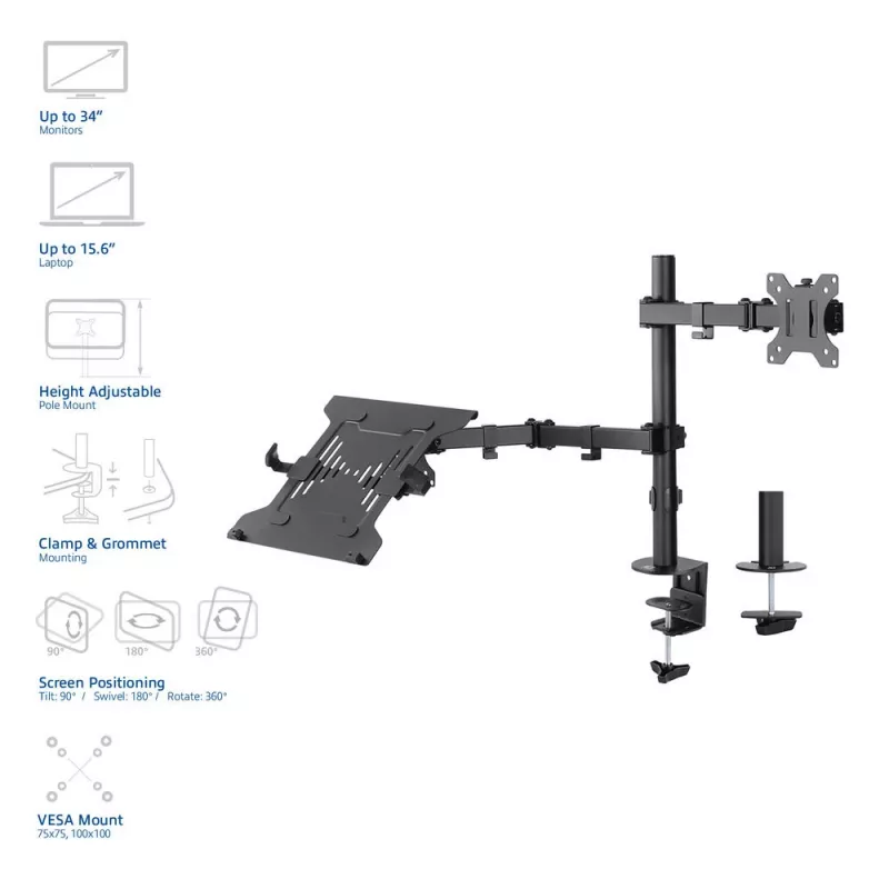 ACT AC8305 soporte para portátil y brazo para monitor, 15,6 pulgadas (39,6 cm), negro
