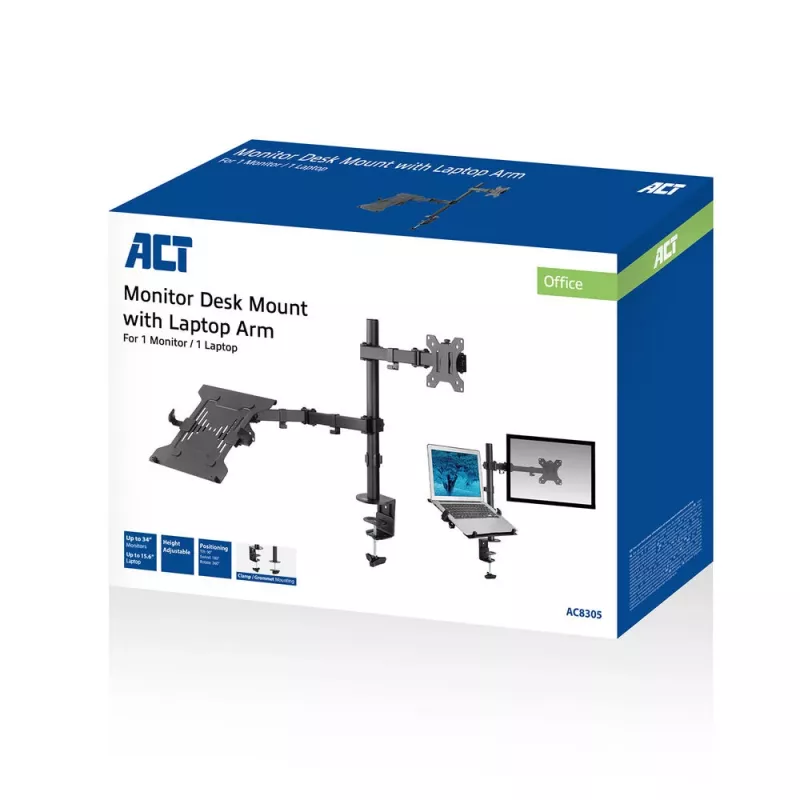 ACT AC8305 soporte para portátil y brazo para monitor, 15,6 pulgadas (39,6 cm), negro
