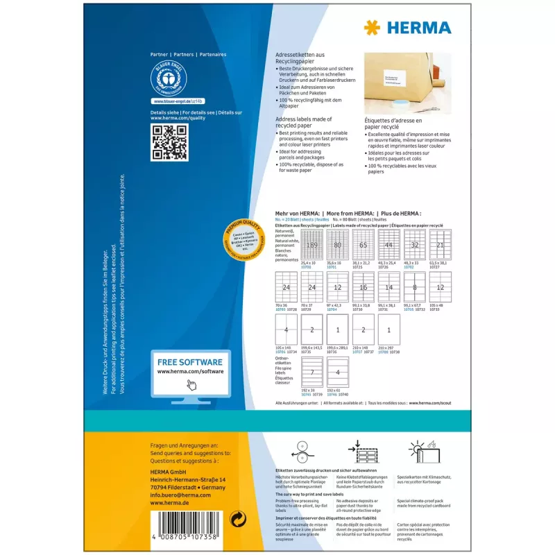 Etiquetas de impresora autoadhesivas HERMA 10735 Blancas 20 x 14,3 cm 160 etiquetas