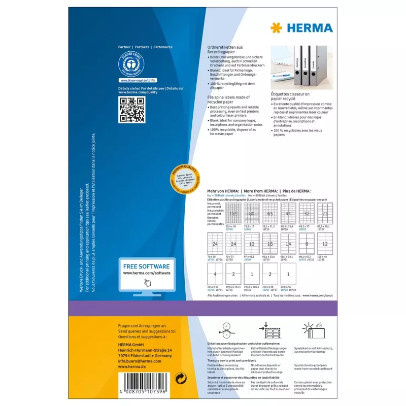Etiqueta de impresora autoadhesiva HERMA 10739 Blanca 19,2x3,9 cm 560 etiquetas