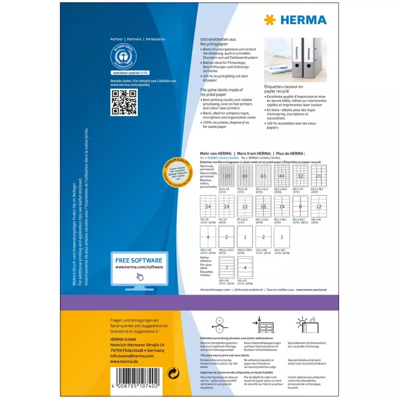 Etiquetas de impresora autoadhesivas HERMA 10740 Blancas 19,2x6,1 cm 320 etiquetas