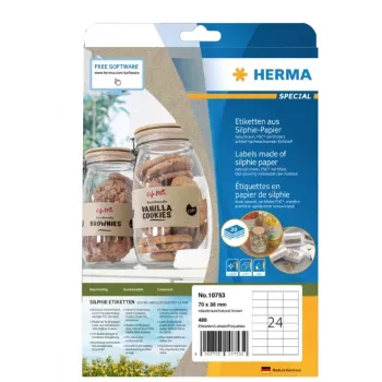 Etiqueta autoadhesiva HERMA 10753 rectangular permanente marrón 480 uds.