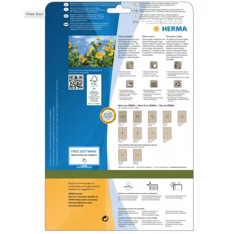 Etiqueta autoadhesiva HERMA 10759 rectangular permanente marrón 140 uds.