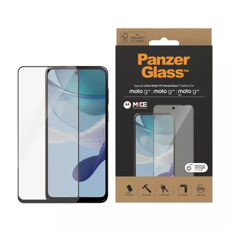Protector de pantalla PanzerGlass Motorola moto g13 g23 g53 5G Ultra-Wide Fit resistente a arañazos y golpes