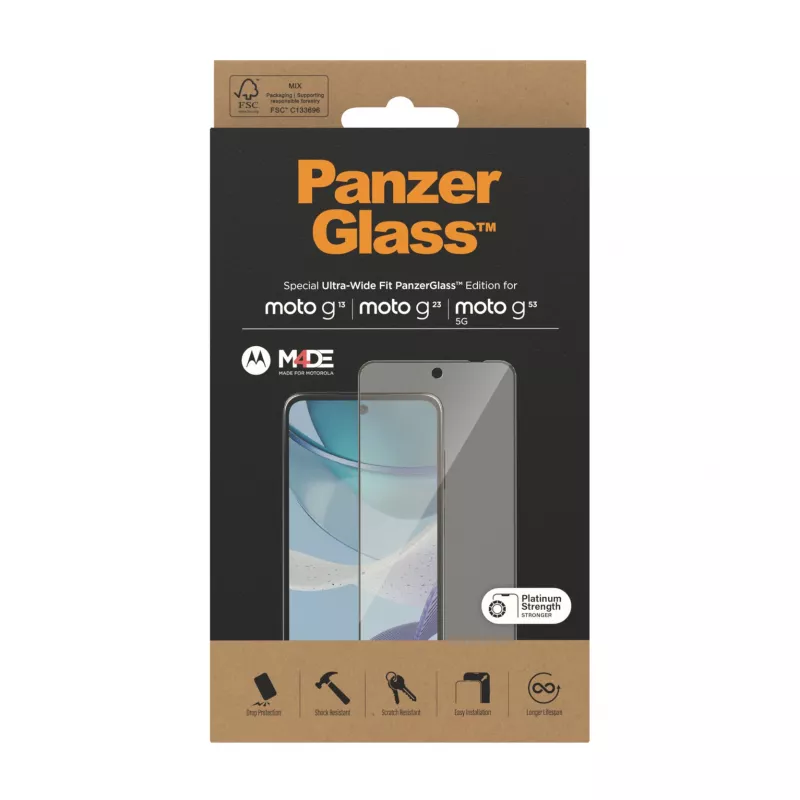 Protector de pantalla PanzerGlass Motorola moto g13 g23 g53 5G Ultra-Wide Fit resistente a arañazos y golpes