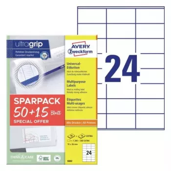Etiqueta autoadhesiva para impresora AVERY 6602 Blanco 7x3,6 cm 1560 uds.