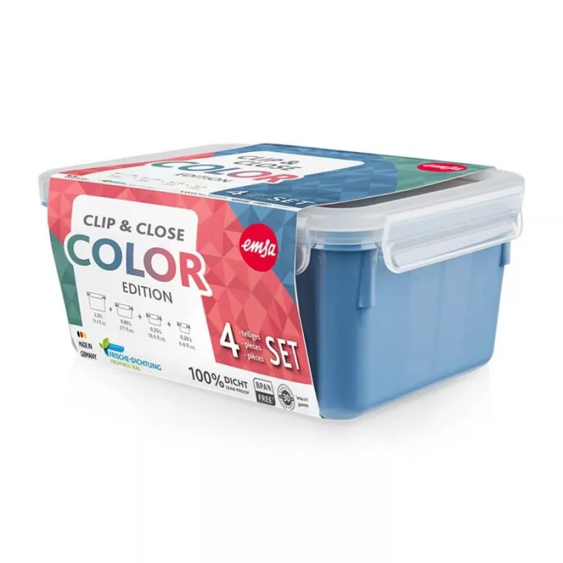 Set de recipientes para conservas EMSA Clip & Close rectangular azul 4 uds.