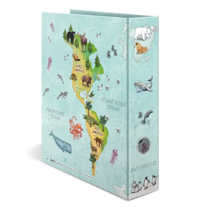Archivador decorativo HERMA A4 mapa del mundo anillas D cartón 285x315mm
