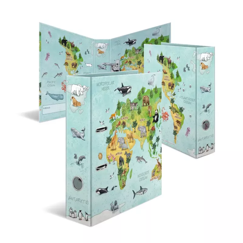 Archivador decorativo HERMA A4 mapa del mundo anillas D cartón 285x315mm