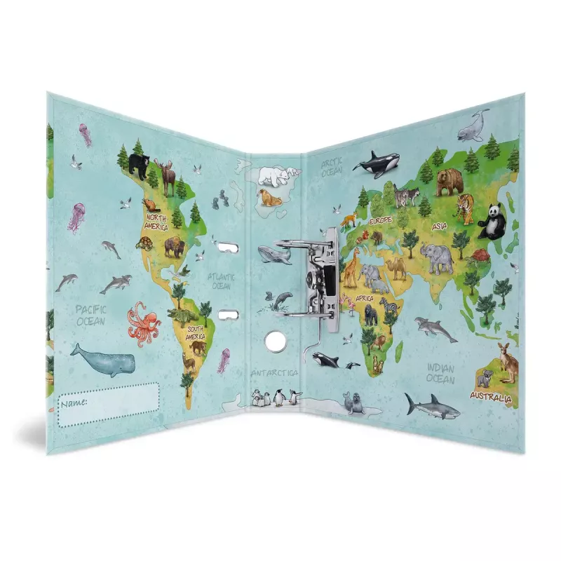 Archivador decorativo HERMA A4 mapa del mundo anillas D cartón 285x315mm