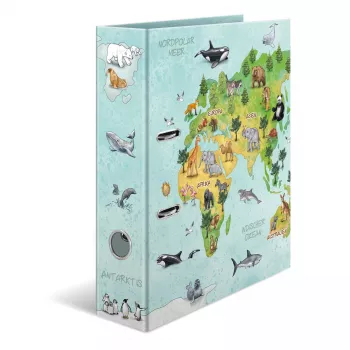 Archivador decorativo HERMA A4 mapa del mundo anillas D cartón 285x315mm