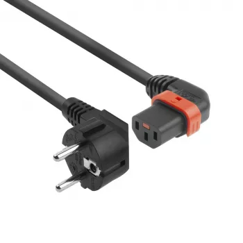 ACT Cable de alimentación conector CEE 7/7 (acodado) - C13 IEC Lock (acodado a la izquierda) negro 3 m, EL455S