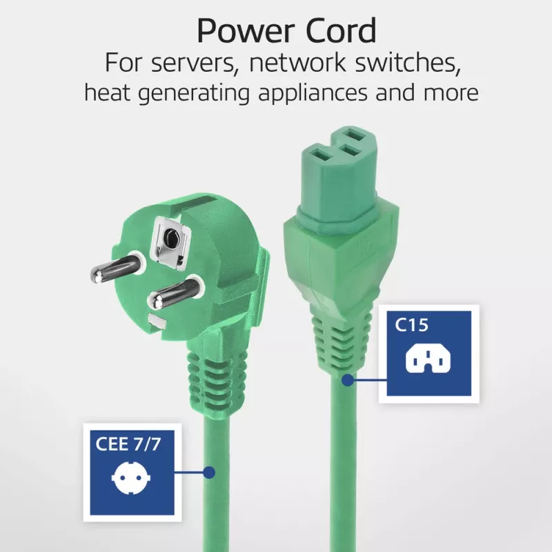 ACT Cable de alimentación CEE 7/7 conector macho (acodado) - C15 verde 1,5 m