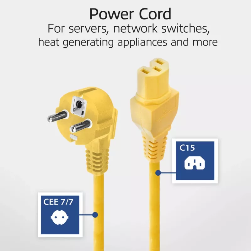 ACT Cable de alimentación conector macho CEE 7/7 (acodado) - C15 amarillo 1,5 m