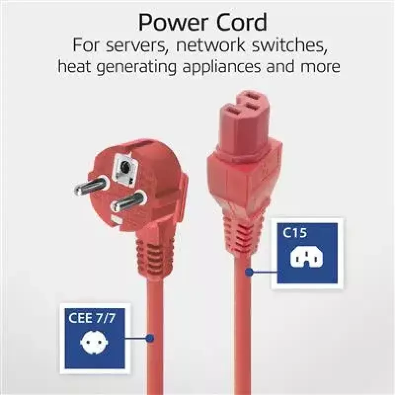 ACT Cable de alimentación conector macho Schuko CEE 7/7 acodado C15 rojo 1 m 250 V 10 A