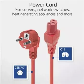 ACT Cable de alimentación conector macho CEE 7/7 acodado C15 rojo 2 m 250 V 10 A