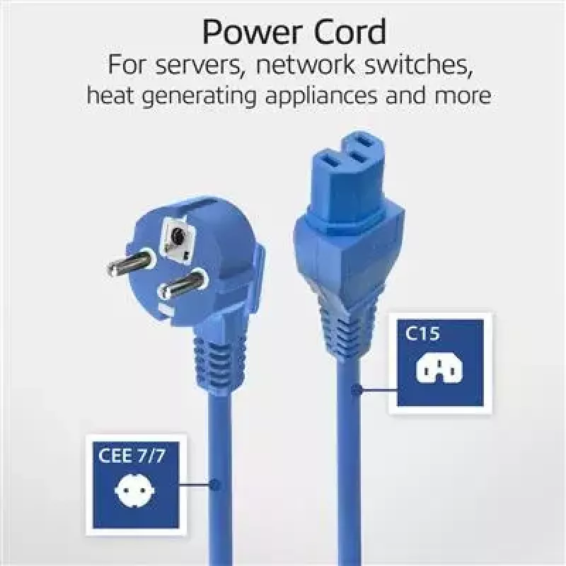 ACT Cable de alimentación conector macho CEE 7/7 (acodado) - C15 azul 1 m