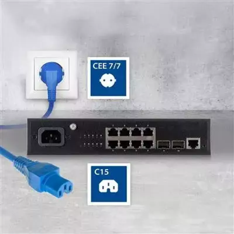 ACT Cable de alimentación conector macho CEE 7/7 (acodado) - C15 azul 1 m