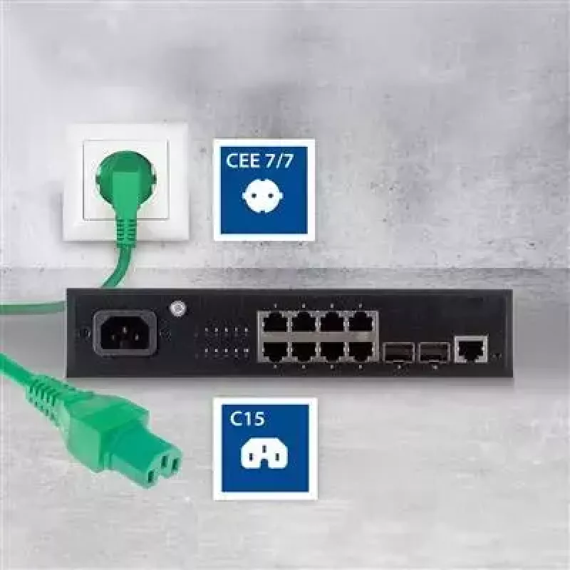 ACT Cable de alimentación conector macho CEE 7/7 acodado C15 verde 1 m 250 V 10 A