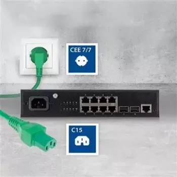 ACT Cable de alimentación conector macho CEE 7/7 acodado C15 verde 2 m 250 V 10 A