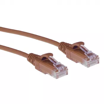 ACT Marrón 7 m Cable de red LSZH U/UTP CAT6 Datacenter Slimline con protección de lengüeta, conector macho RJ45