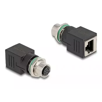 DeLOCK Adaptador M12 codificación A conector hembra de 8 polos a conector hembra RJ45 recto