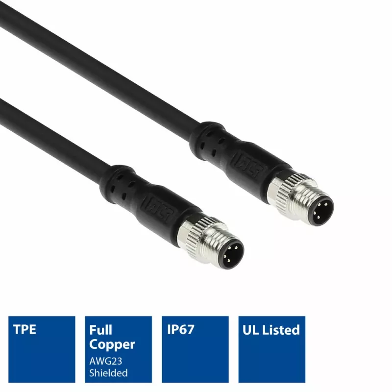 ACT Industrial cable de sensor de 3,00 metros M8A 4 polos conector macho a conector macho M8A 4 polos, cable TPE Ultraflex Xtreme, apantallado
