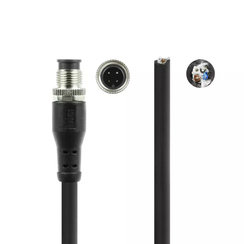 ACT Industrial cable de sensor de 5,00 metros M12A 4 polos conector macho a extremo abierto, cable TPE Superflex Xtreme, apantallado