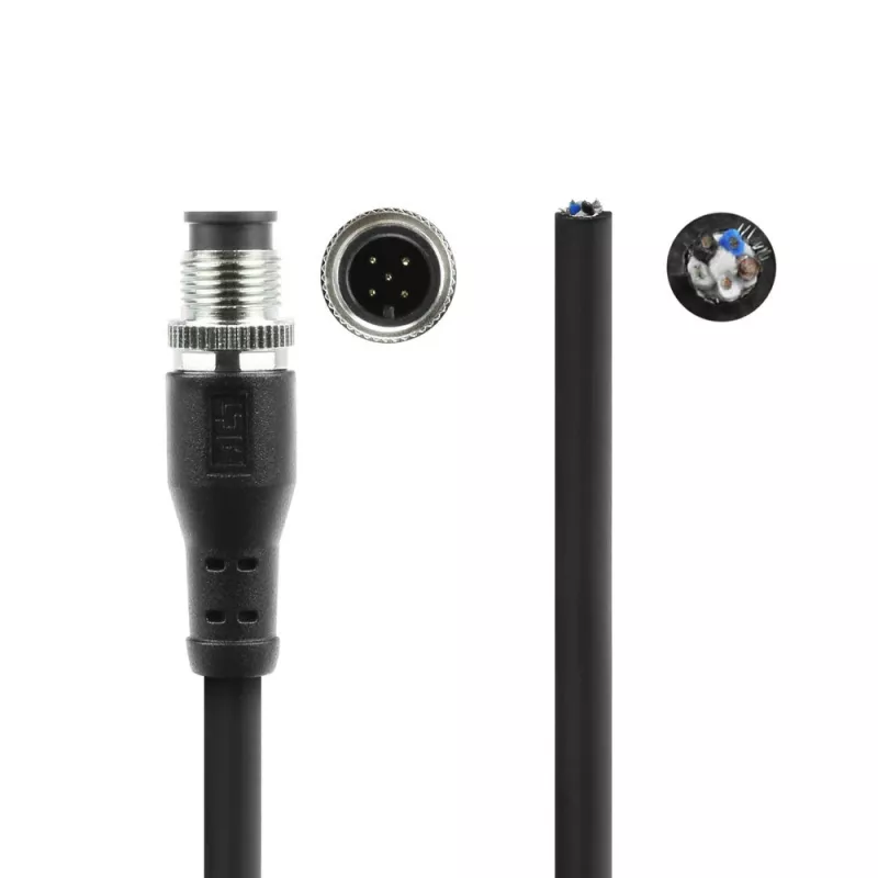 ACT Industrial cable de sensor de 3,00 metros M12A 5 polos conector macho a extremo abierto, cable TPE Superflex Xtreme, apantallado